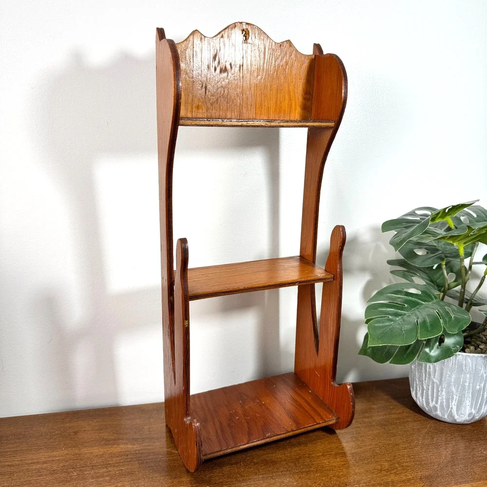 Vintage Hanging Trinket Shelf Wood 3 Tier Shelves Display MCM 1942 6.5x15